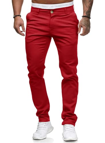 ALLABREVE Mens Chinos Casual Dress Pants Slim Fit Skinny Stretch Flat-Front Lightweight Comfort Slacks (Red 36W*32L)