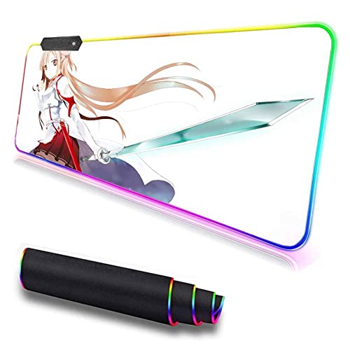 RGB Gaming Mouse Pads White Background Vitality Beautiful Girl Asuna RGB Mouse Pad Anime Sword Art Online Gaming Mouse Pad Large LED Mouse Pad PC Laptop Desk Mat with Backlight-S(300x600_mm)