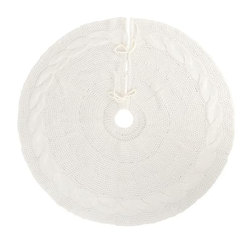 Gmoegeft TSKNIT Christmas Tree Skirt 24 Inches Cable Knitted Thick Knit White Tree Skirts thumb #2