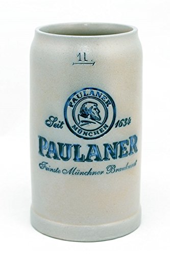 Bavariashop Steinkrug Paulaner salzglasiert - 1,0 Liter - salzglasierter Keferloher Bierkrug
