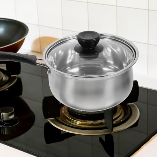 Cacerola pequeña de acero inoxidable con tapa de vidrio para evitar que la leche se pegue 6