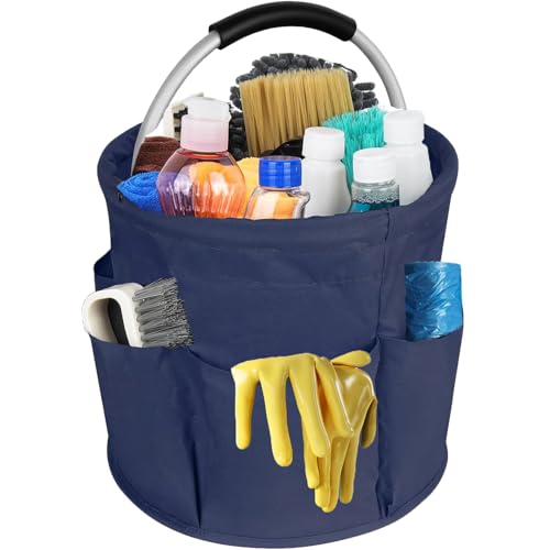 Lansls Organizador De Limpieza, Bolsa De Almacenamiento Plegable Para Herramientas De Jardinería, Bolsa De Limpieza Asa Y 6 Bolsillos, Cestas Para Herramientas Para Jardín Baño, Camping Azul Oscuro