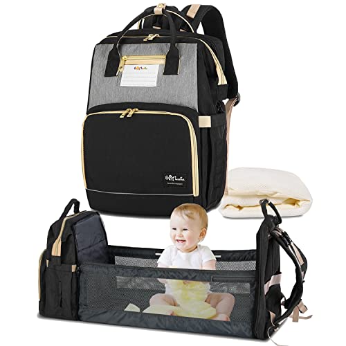 Image of HappyLuoka 3 in 1 Diaper Bag Backpack with Changing Station, Multifunction Baby Bag with Portable Changing Pad & USB Charging Port, for Baby Boys Girls Shower Gifts, Registry Search, Black Grey