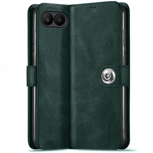 Image of TheGiftKart Genuine Leather Finish Flip Back Cover Case for OnePlus Nord 4 5G | Inbuilt Pockets & Stand | Wallet Style | Designer Button | Flip Cover Back Case for OnePlus Nord 4 (Faux Leather, Green)