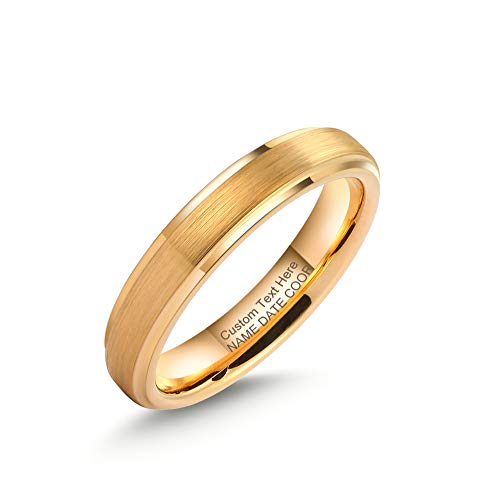 LerchPhi Personalized Gold Wedding Bands Couples Matching Rings Free Custom Engraved Tungsten Carbide Satin Finish Stepped Edge