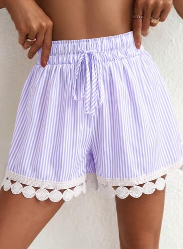 Image of Dokotoo Womens Shorts Summer Casual Loose Elastic Waist Drawstring Lace Boho Beach Cover Up Shorts