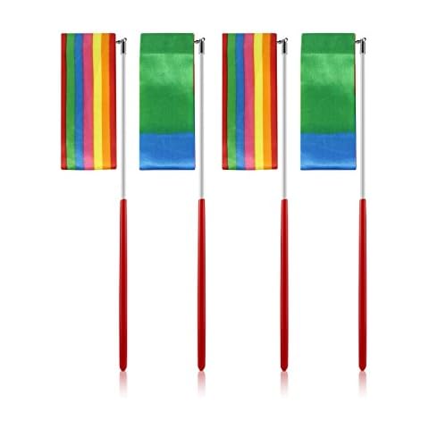 JBBERTH 4pcs 2M Dancer RibbonRhythmic Dance Ribbons for Kids Sport Gymnastics Dance Ribbon Baton Twirling-Set of 2 (Rainbow and Flame) Cover