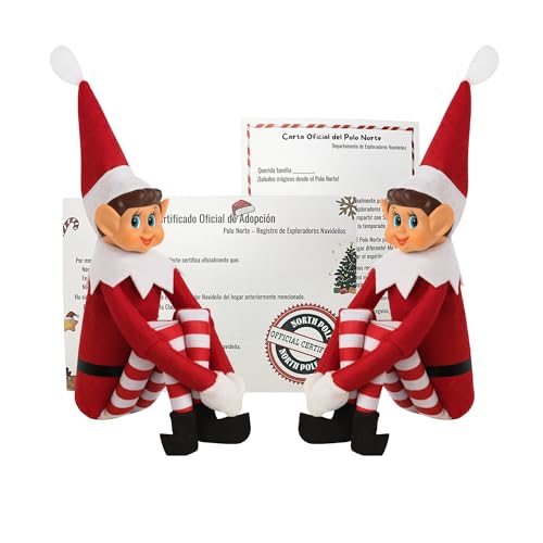 OnlyPRIME Elfo Navidad 41 cm con Carta de Bienvenida y Certificado de Adopción, Muñeco Navideño Flexible y Posable para Decoración y Tradiciones Familiares.