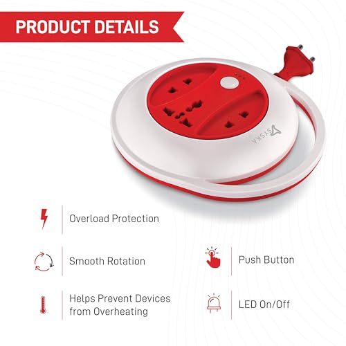 Image of SYSKA SSK-PW-0302-WR Power Wheel with Surge Protection, Strong ABS Material Body, 4 Meter Long (White-Red)