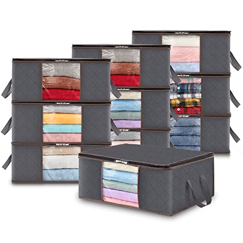 Image of Lifewit 35L Clothes Storage Bags with Clear Window, Foldable Underbed Clothes Covers, Organisers for Clothing, Bedding, Sweaters Protection, 10 Pack, Grey