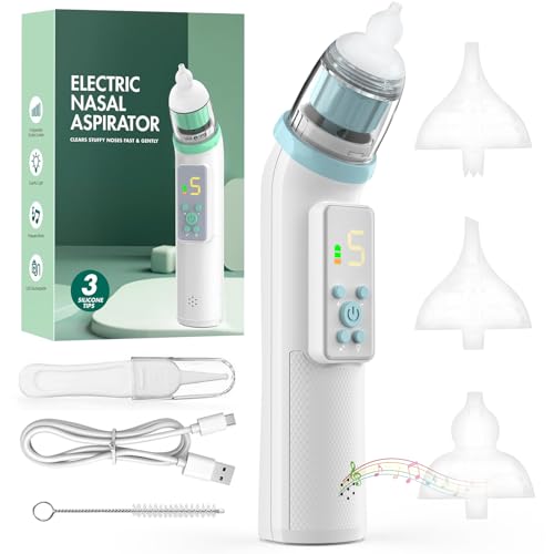 VIBINHO Aspirador Nasal Para Bebés Electrico con 5 Niveles de Succión, Electrico Aspirador Nasal con Pantalla, Recargable con 3 Boquillas de Silicona y Pinzas, Función de Música y Luces de Colores