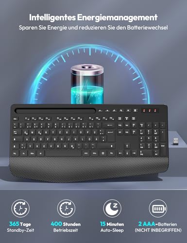 Kabellose Tastatur mit Handballenauflage, Full-Size Tastatur, Telefonhalter – Ansicht 5
