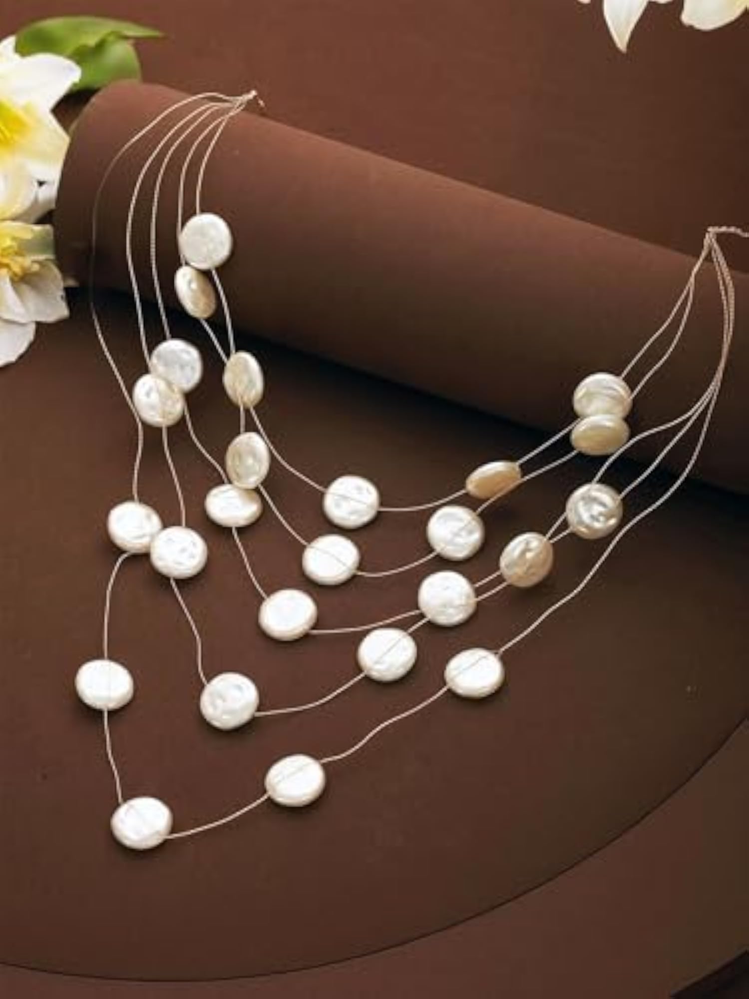 Bohey Dazzling Flat Pearl Multistrand Long Chain Necklace