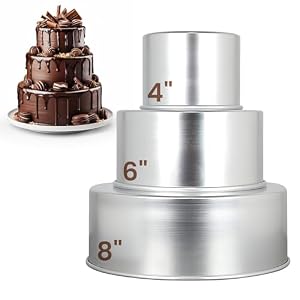 Aunt Shannon’s Kitchen Tall Round Cake Pans – 4-inch, 6-inch, 8-inch Cake Pan Set for 3-Tiered Cake – Aluminum Cake Pans Sets for Baking Wedding or Birthday Cakes and More
