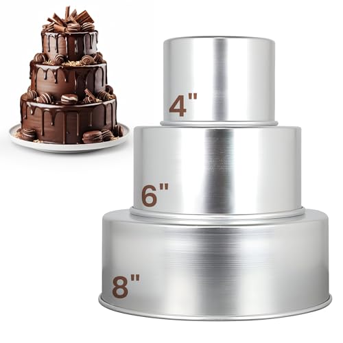 Aunt Shannon's Kitchen Tall Round Cake Pans - 4 Inch, 6 Inch, 8 Cake Pan Set for 3 Tiered Aluminum Pans Sets for Baking Wedding,Birthday Cakes,Leak Proof & Straight Side, Non-toxic & Dishwasher Safe by Aunt Shannon's Kitchen - Used condition - US$18.99