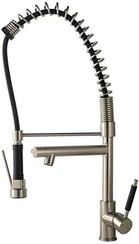 VCCUCINE Best Modern Commercial Brushed Nickel Stainless Steel Single Lever Pull Out Sprayer Kitchen Faucet, High Arch Spring Pull Down Kitchen Sink Faucet