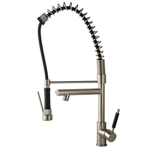 VCCUCINE Best Modern Commercial Brushed Nickel Stainless Steel Single Lever Pull Out Sprayer Kitchen Faucet, High Arch Spring Pull Down Kitchen Sink Faucet