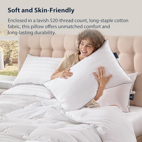 Image of Pacific Pacific Coast White Goose Down Pillow with 100% Cotton Shell, Luxury Hotel Bed Pillow for Sleeping, Suitable for Back and Stomach Sleepers, King Size