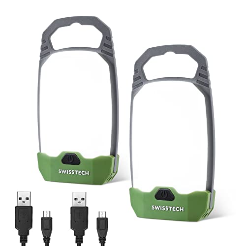 Swiss+Tech LED Camping Lantern, 2 Pack Rechargeable Camping Lights with 4 Light Modes, Portable Led Lantern for Camping Home Power Outage Fishing Hiking Emergency