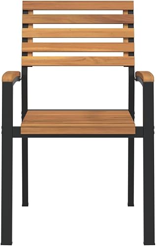 Miniatura 5 de Sillas apilables para patio, 2 piezas, madera maciza, acacia y metal, sillas de mesa de comedor para playa, sala de estar, patio, terraza