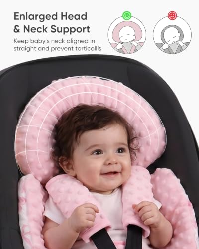 Image of TinlyFinly Newborn Carseat Insert, Baby Head and Body Support, Pink Bow