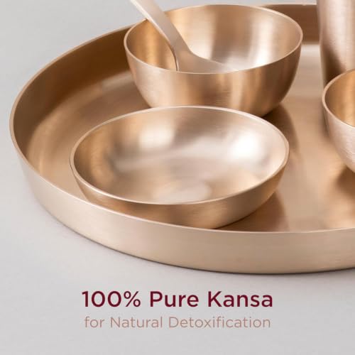 Image of Luxury 40-Piece Matte Finish Kansa Dinner Set Featuring Premium Brushed Bronze Plates, Bowls, Tumblers, Lidded Servers, and Spoons