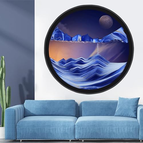 TNSLGHS Moving Sand Art Wall Mounted Sand Art Liquid Motion 360Rotate Moving Sand Wall Art Deep Sea Sandscape Room Decoration Relaxing Mood Home Office Work Decor F-17.3in/44cm