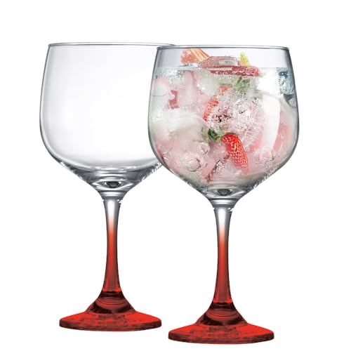 Ruvolo, Kit de Taça de Gin Clube Haste Vermelha, Taça Gin de Vidro 2 pcs, 690ml