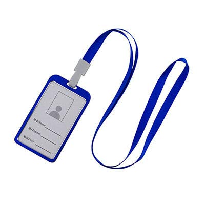 WeKonnect; Natural Hard Metal (Aluminum Alloy) PVC ID Card Holder/Badge (Refer Image) with Scratch Guard and Neck Lanyard/Strap for Office ID Cards Only (Blue Vertical Holder with Lanyard - 30) 2