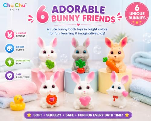 Image of Prime Brands Chu Chu Toys Silicone Baby Bath Toys for Kids | Soft Squeeze Animal Bath Toys | BPA Free, Safe & Non-Toxic | Water Play, Sensory Toy for Babies, Toddlers & Kids (6 Pcs)