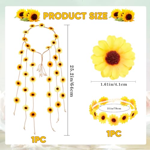 CRASPIRE 2Pcs Sunflower Crown Headbands Flower Boho Crown with Tassel Hippie White Hair Wreath Headbands Adjustable Headpiece Hair Accessories for Women Girls Bridal Prom Wedding Party - Image 2