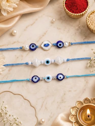 Image of Karatcart Rakhi for Brother Gold-Plated Kundan Rakhi Set of 3 with Roli Chawal