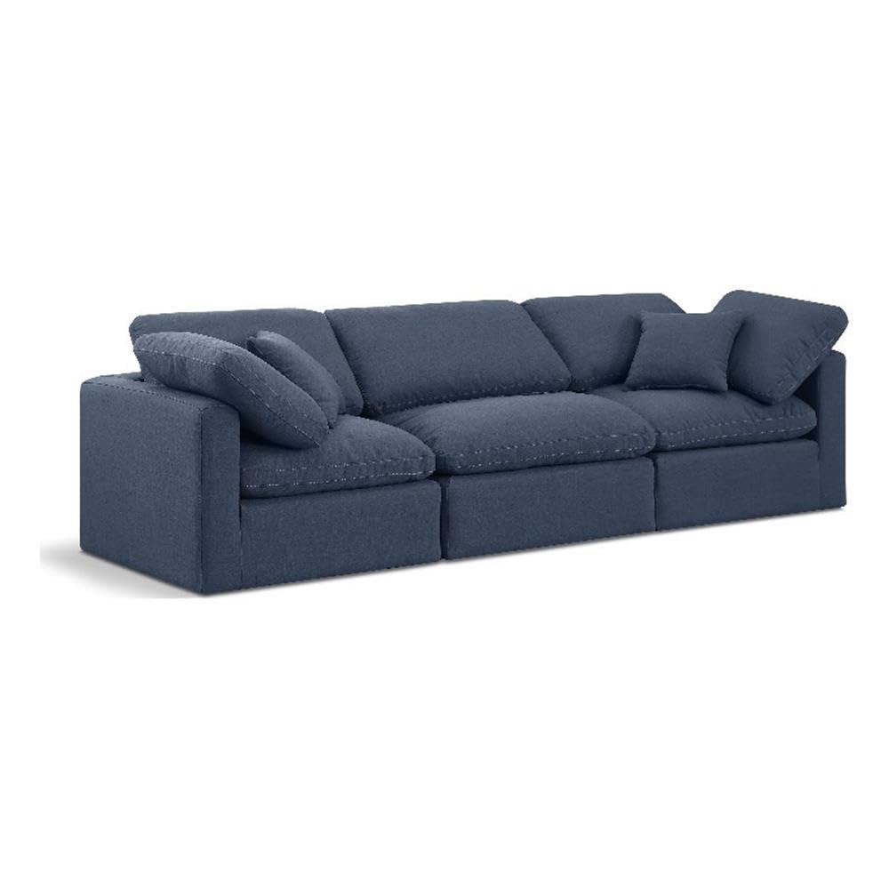 Meridian Furniture 141Navy-S105 Indulge Collection Modern | Contemporary Modular Sofa with Rich Navy Linen Textured Fabric, Down Feather Cushions, Modular, 105" W x 35" D x 32" H, Navy