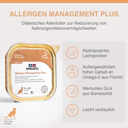 SPECIFIC® Allergen Management Plus (FOW-HY) 7 x 100 g - Hypoallergenes Nassfutter für Katzen - Mit hydrolysiertem Protein - Für Katzen jeden Alters mit Allergien - DECHRA Veterinary Products