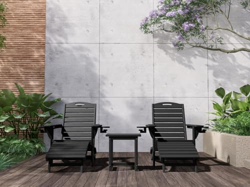 Folding Adirondack Chair with Retractable Ottoman Weather Resistant Fire Pit Chair Patio Chair with 2 Cup Holder Lawn Outdoor Lounge Chair (Black) - Thumbnail 2