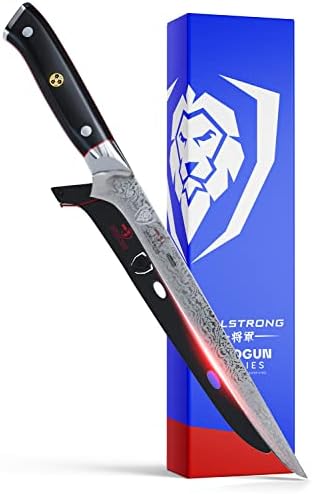 Dalstrong Boning Knife - 8 inch - Shogun Series ELITE - Damascus - AUS-10V Japanese Super Steel - Fillet Knife - Meat Cutting, Carving, Bone, Trimming, Deboning - Black G10 Handle - Sheath Included
