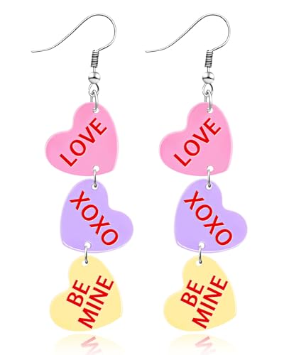 Nylry Valentines Earrings for Women Acrylic Heart Dangle Earrings LOVE Cute Earring for Valentines Outfits Accessories Gifts Red Valentines day Jewelry Gifts-colorful