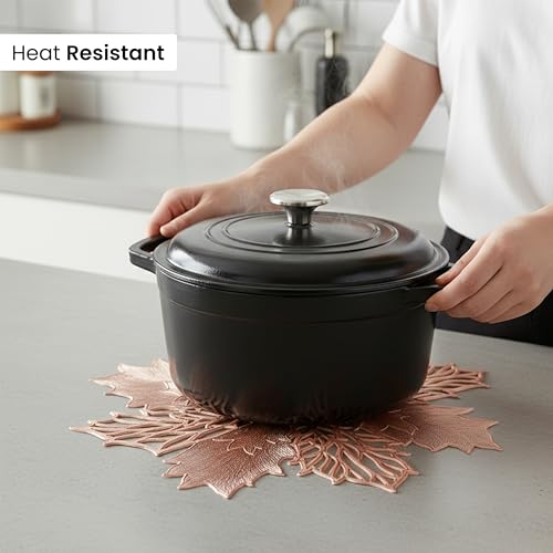 Image of Yellow Weaves 2 Pcs PVC Botanical Star Design Table Placemat, Dining Table Mat, Anti-Skid, Washable, Dining, Kitchen, Restaurant Table Set Easy to Clean, Durable (Rose Gold)