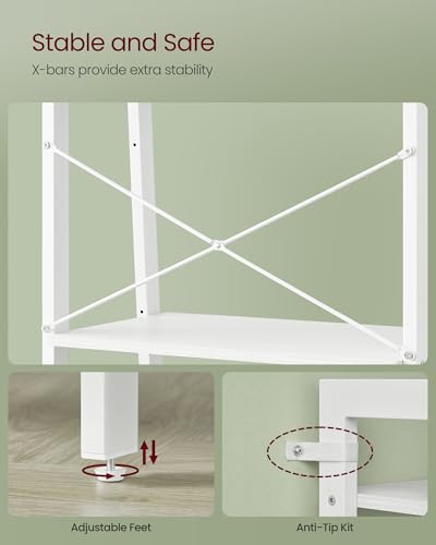 Image of VASAGLE BARNET Collection - Ladder Shelf, Bookshelf, Storage Rack, Modern Bookcase for Living Room Home Office Kitchen, Steel Frame, 4-Tier, 22-Inch Wide, Maple White and Pearl White ULLS044W44