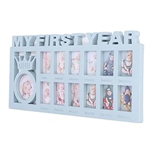 Alvinlite My First Year Collage Photo, Baby Milestone Keepsake Newborn Baby Registry Newborn Photo Frame Baby’s Monthly Growth Baby Photo Frame Durable Polished 12 Month Small Picture Frames(Blau)