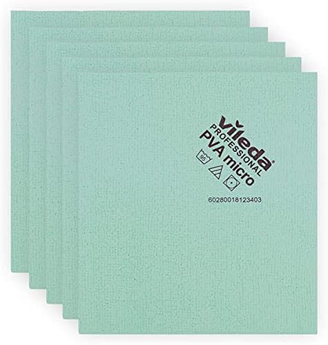 Vileda Professional - PVA Micro Cloth Green, 100% Microfibers, for Grease Strains and High Amount of Dirt, Made of PVA for Reduced Friction, 3D Structure That Leave Surfaces Dry and Trace Free