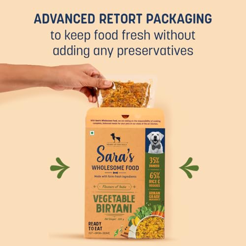 Sara's Wholesome by HUFT Vegetable Biryani Wet Dog Food – 300 gm | Human-Grade Ingredients | High-Protein Veg Meal | Natural & Preservative-Free | Suitable for Puppies & Adult Dogs