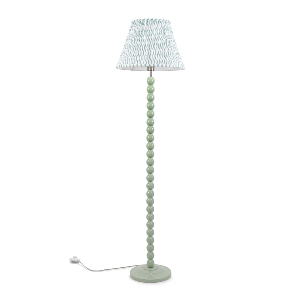 Valuelights Pale Green Bobbins Sage Green Floor Lamp With Tapered Fabric Pleated Shade & Led Bulb In