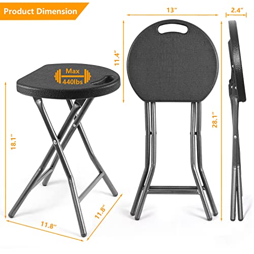 5Rcom Portable Stools Folding Lightweight Round Collapsible Stool 18 Inch Set Of 2 Plastic Foldable Fold Up Round Stool For Adults With Heavy Duty Steel Frame Legs,440Lbs Capacity/2 Pack,Black #TOP2