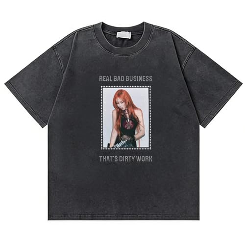 Photo de Générique T-Shirt Manches Longues en Coton Délavé, Vintage, Album DirtyWork, Streetwear, Haut for Fans, Cadeaux D'été(Black C,L)