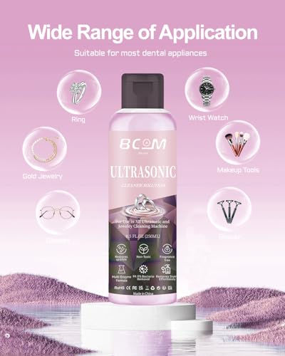 Ultrasonic Jewelry Cleaning Solution, Great for Use in All Ultrasound Machines, Eyeglass and Rings, Effective Solution for Cleaning Gold, Silver, Platinum, Diamonds, and Watch, 8.5 oz/250 ml,Pink