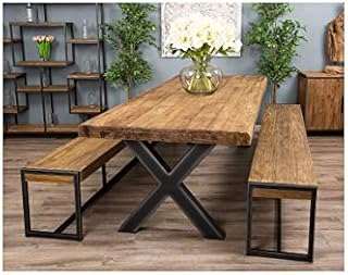Inspiring Furniture Ltd 3m Reclaimed Teak Urban Fusion Cross Dining Table with Two Backless Benches