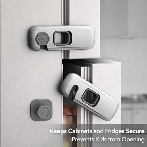 Image of 10 Pack Child Proof Refrigerator Lock, Fridge, Cabinets, Freezer Door Lock Apply to Max 1 inch(25mm) Sealing Strip for Toddlers and Kids, No Tools Need or Drill - Grey (Grey, 10)