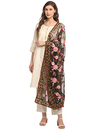 Dupatta en filet brodé noir idéal pour grands mariages et fêtes orientales