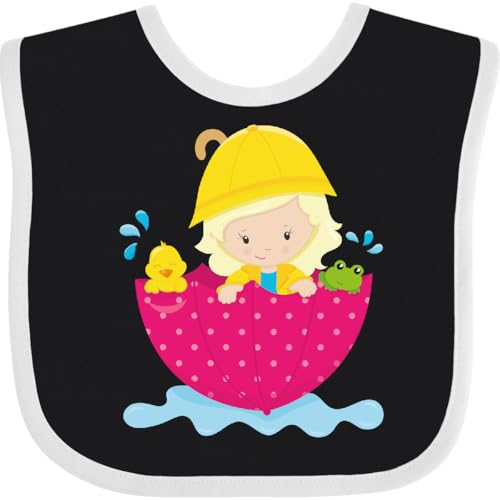 inktastic Girl in Raincoat, Girl with Umbrella, Blonde Hair, Frog, Duck Baby Bib